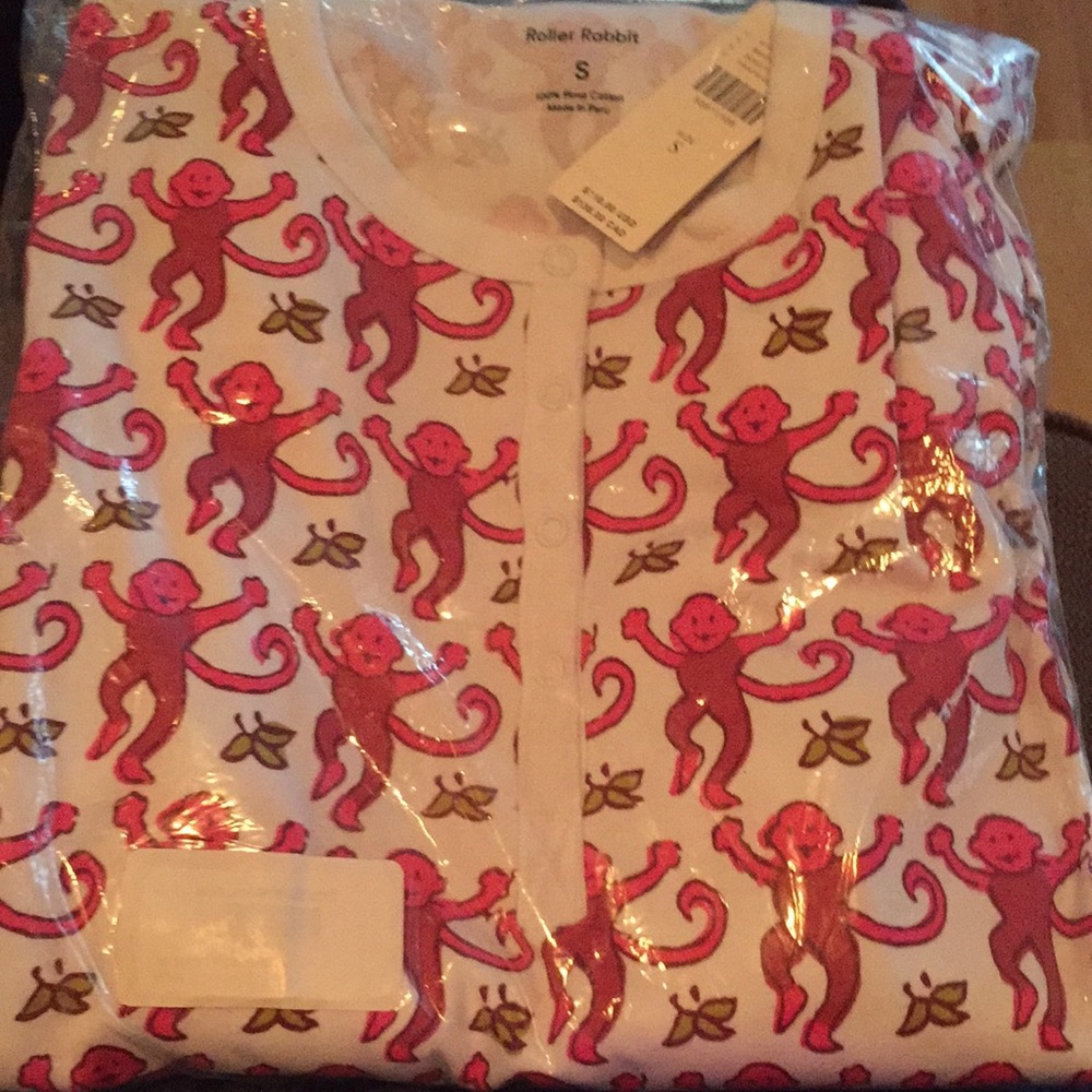 NWT roller rabbit pink monkey pajamas